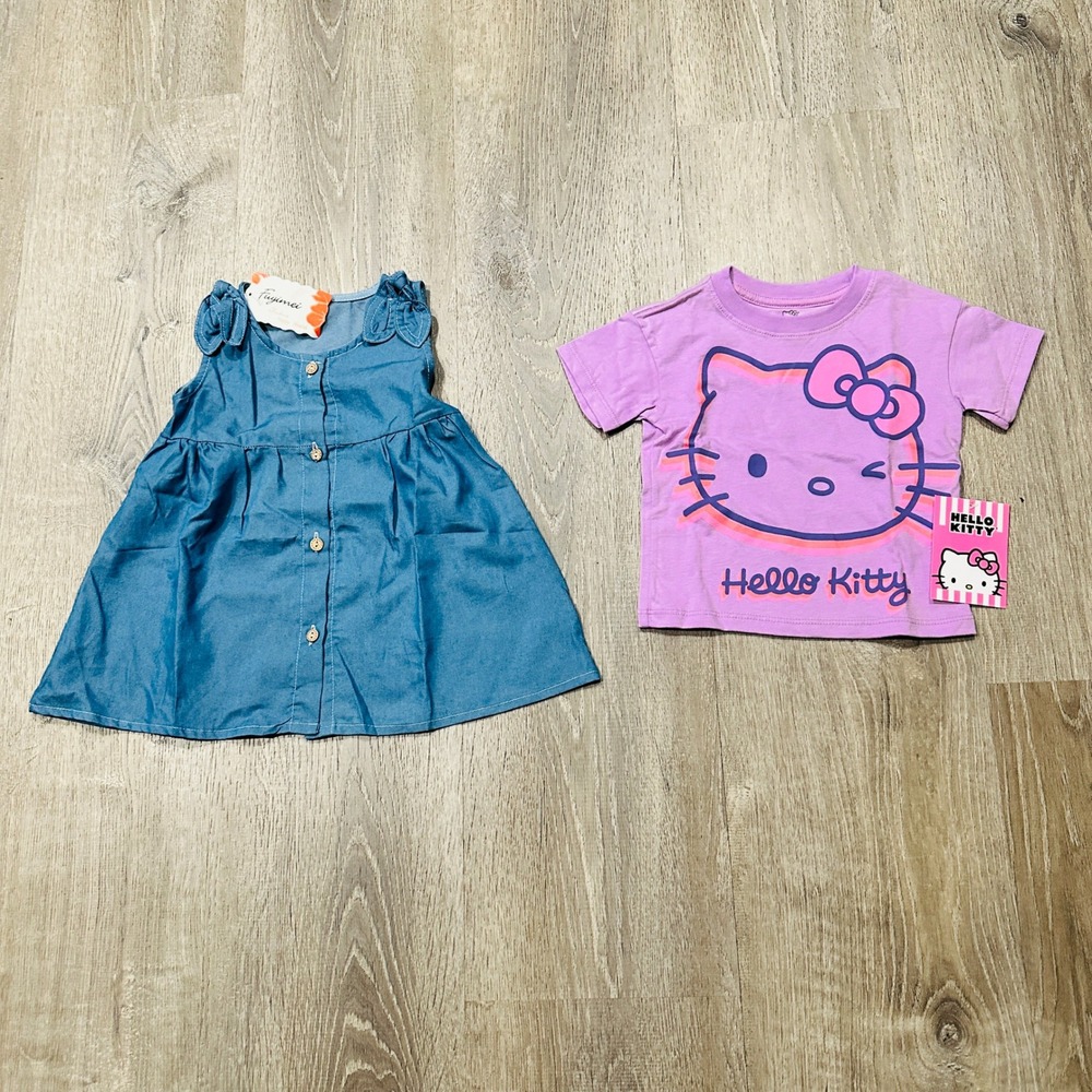 Sanrio‎ Hello Kitty Purple T-Shirt & Fuyimei Blue Denim Dress Set 12M NWT